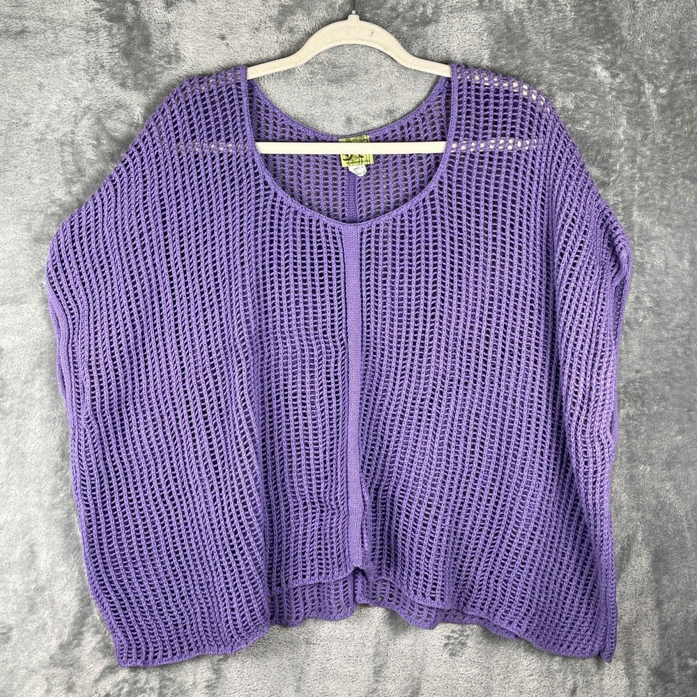 Boxy Open Knit Cotton Sweater Womens One Size Purple Beachy A2 Armand & Alba Top